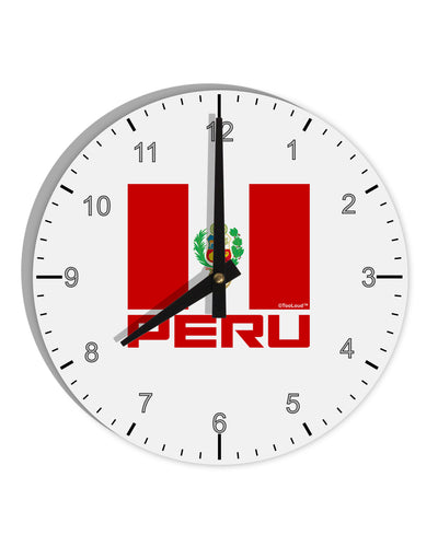 Peru Flag 10 InchRound Wall Clock with Numbers-Wall Clock-TooLoud-White-Davson Sales