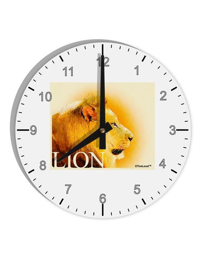 Lion Watercolor 3 Text 10 InchRound Wall Clock with Numbers-Wall Clock-TooLoud-White-Davson Sales