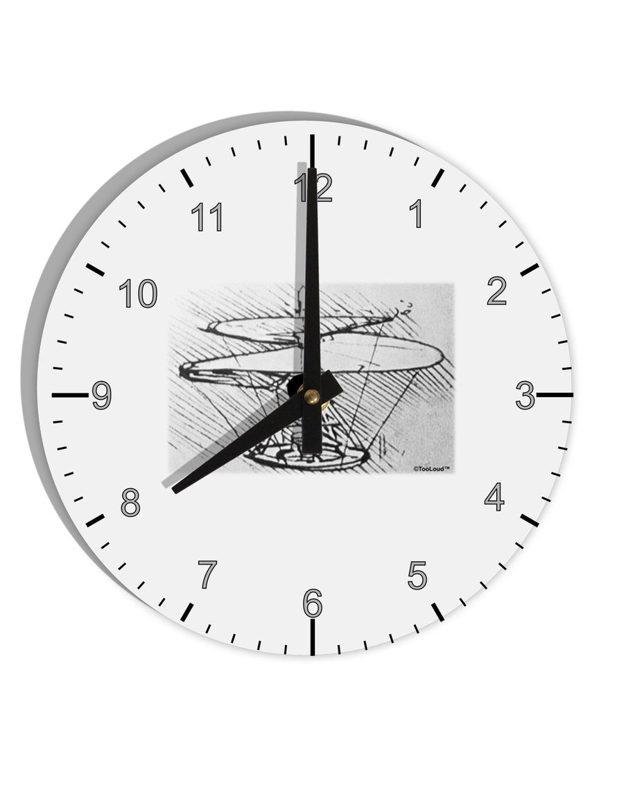 Helicopter Sketch 10 InchRound Wall Clock with Numbers-Wall Clock-TooLoud-White-Davson Sales