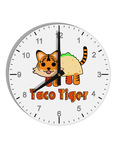 Cute Taco Tiger Text 10 InchRound Wall Clock with Numbers-Wall Clock-TooLoud-White-Davson Sales