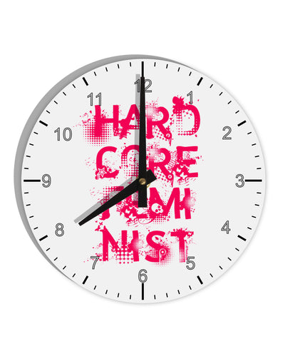 Hardcore Feminist - Pink 10 InchRound Wall Clock with Numbers-Wall Clock-TooLoud-White-Davson Sales