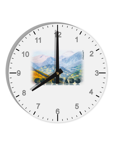 CO Fog Mountains Text 10 InchRound Wall Clock with Numbers-Wall Clock-TooLoud-White-Davson Sales