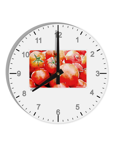 Watercolor Tomatoes 10 InchRound Wall Clock with Numbers-Wall Clock-TooLoud-White-Davson Sales