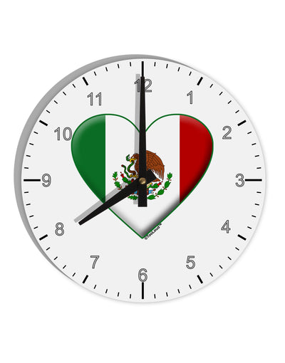 Mexican Flag Heart - Beveled 10 InchRound Wall Clock with Numbers by TooLoud-Wall Clock-TooLoud-White-Davson Sales