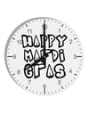 Happy Mardi Gras Text 2 BnW 10 InchRound Wall Clock with Numbers-Wall Clock-TooLoud-White-Davson Sales