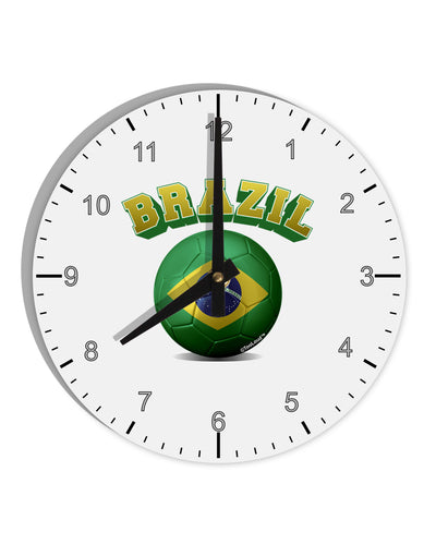 Soccer Ball Flag - Brazil 10 InchRound Wall Clock with Numbers-Wall Clock-TooLoud-White-Davson Sales