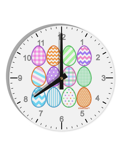 Cute Faux Applique Easter Eggs 10 InchRound Wall Clock with Numbers-Wall Clock-TooLoud-White-Davson Sales