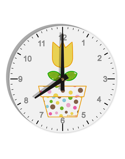 Easter Tulip Design - Yellow 10 InchRound Wall Clock with Numbers by TooLoud-Wall Clock-TooLoud-White-Davson Sales