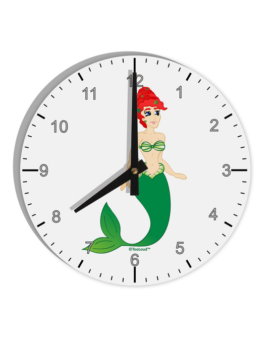 Mermaid Design - Green 10 InchRound Wall Clock with Numbers-Wall Clock-TooLoud-White-Davson Sales
