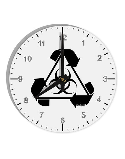 Recycle Biohazard Sign Black and White 10 InchRound Wall Clock with Numbers by TooLoud-Wall Clock-TooLoud-White-Davson Sales