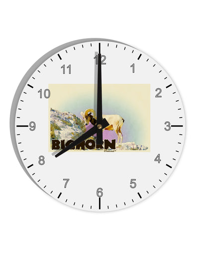 Bighorn Ram WatercolorText 10 InchRound Wall Clock with Numbers-Wall Clock-TooLoud-White-Davson Sales