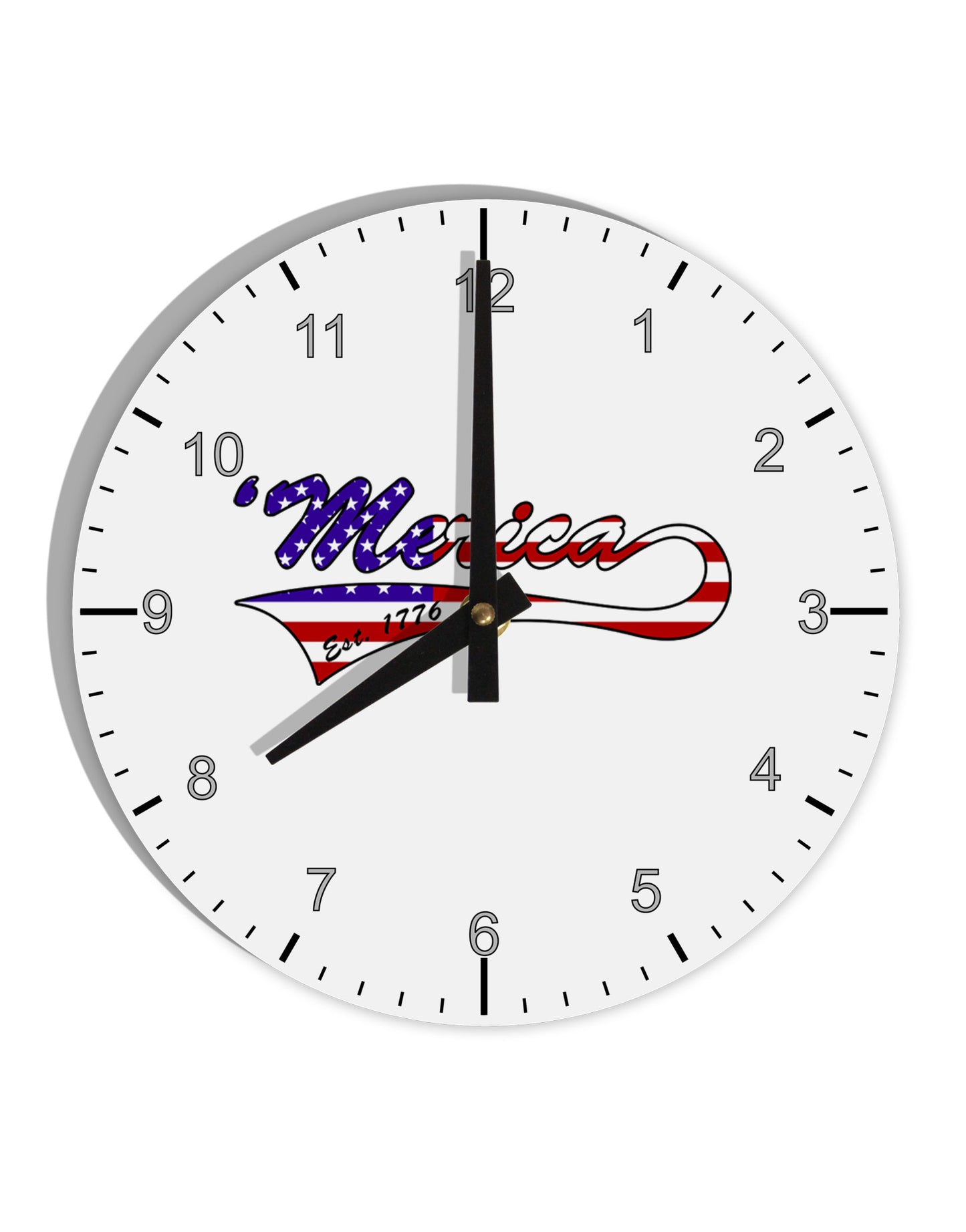 Merica Established 1776 - American Flag Style 10 InchRound Wall Clock with Numbers by TooLoud-Wall Clock-TooLoud-White-Davson Sales