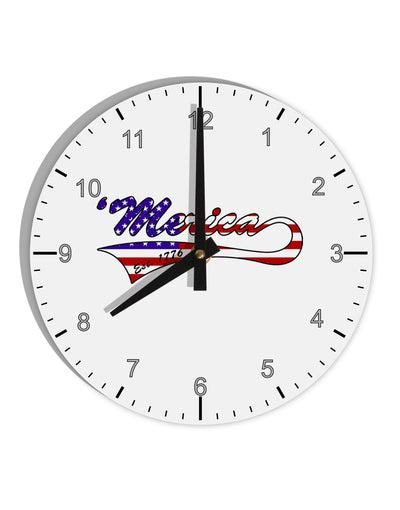 Merica Established 1776 - American Flag Style 10 InchRound Wall Clock with Numbers by TooLoud-Wall Clock-TooLoud-White-Davson Sales