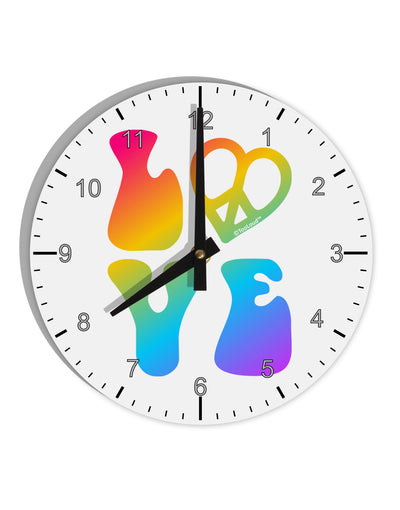 Peace and Love - Peace Heart Love 10 InchRound Wall Clock with Numbers-Wall Clock-TooLoud-White-Davson Sales