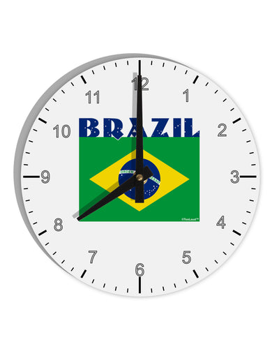 Brazil Flag 10 InchRound Wall Clock with Numbers-Wall Clock-TooLoud-White-Davson Sales