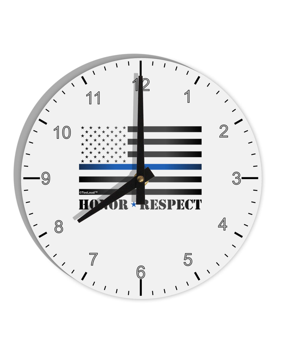 Honor Respect Blue Line 10 InchRound Wall Clock with Numbers-Wall Clock-TooLoud-White-Davson Sales