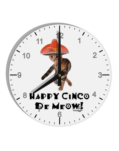 Cat with Pink Sombrero - Happy Cinco de Meow 10 InchRound Wall Clock with Numbers by TooLoud-Wall Clock-TooLoud-White-Davson Sales