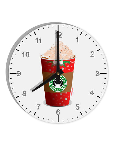 Merry Christmas Latte Cup 10 InchRound Wall Clock with Numbers-Wall Clock-TooLoud-White-Davson Sales