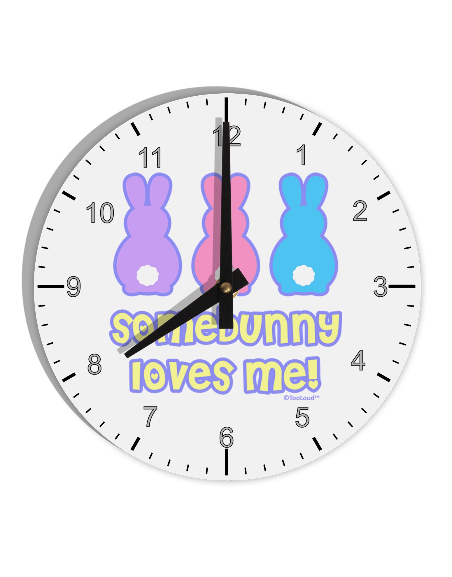 Three Easter Bunnies - Somebunny Loves Me 10 InchRound Wall Clock with Numbers by TooLoud-Wall Clock-TooLoud-White-Davson Sales