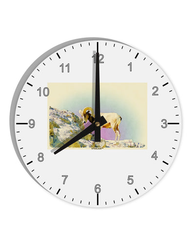 Bighorn Ram Watercolor 10 InchRound Wall Clock with Numbers-Wall Clock-TooLoud-White-Davson Sales