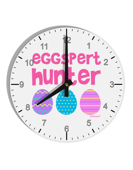 Eggspert Hunter - Easter - Pink 10 InchRound Wall Clock with Numbers by TooLoud-Wall Clock-TooLoud-White-Davson Sales