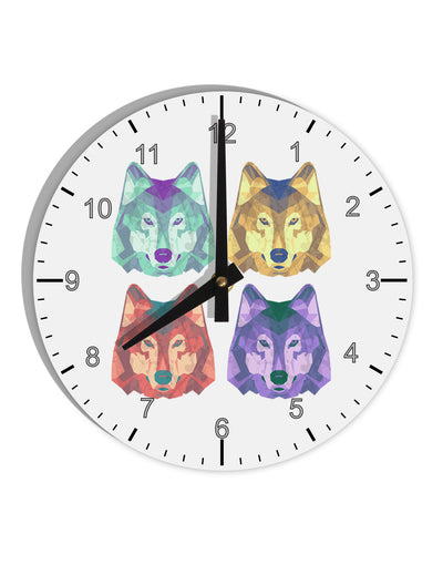 Geometric Wolf Head Pop Art 10 InchRound Wall Clock with Numbers by TooLoud-Wall Clock-TooLoud-White-Davson Sales