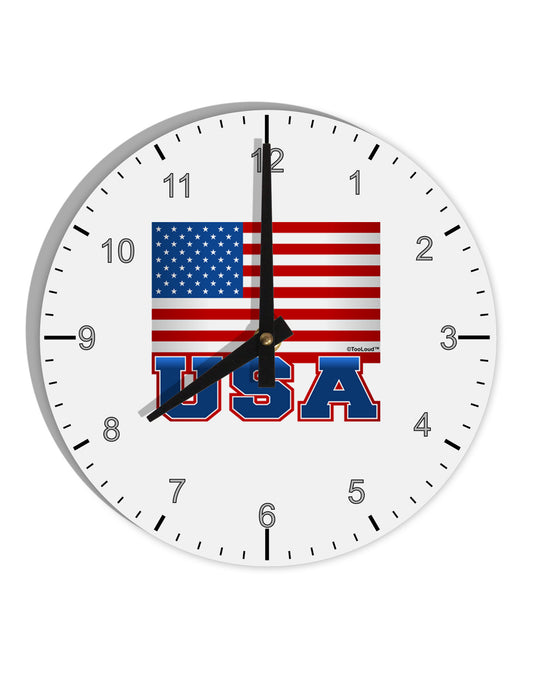 TooLoud USA Flag 10 InchRound Wall Clock with Numbers-Wall Clock-TooLoud-White-Davson Sales