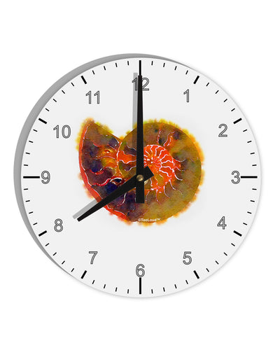 Nautilus Fossil Watercolor 10 InchRound Wall Clock with Numbers-Wall Clock-TooLoud-White-Davson Sales