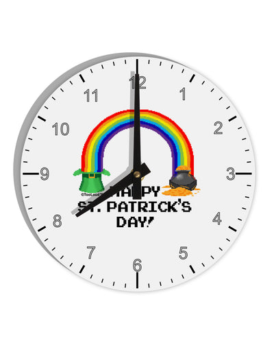 Pixel Pot of Gold St Patrick Text 10 InchRound Wall Clock with Numbers-Wall Clock-TooLoud-White-Davson Sales