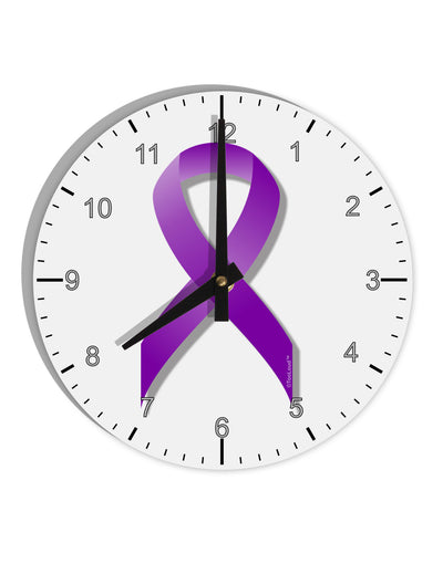 Crohn’s Disease Awareness Ribbon - Purple 10 InchRound Wall Clock with Numbers-Wall Clock-TooLoud-White-Davson Sales