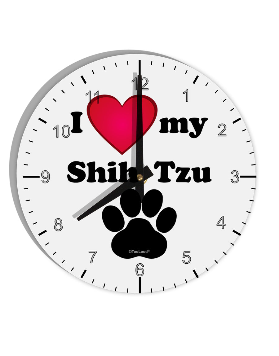 I Heart My Shih Tzu 10 InchRound Wall Clock with Numbers by TooLoud-Wall Clock-TooLoud-White-Davson Sales