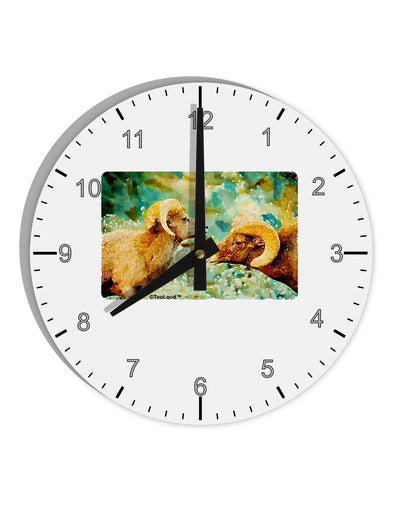 Two Bighorn Rams Watercolor 10 InchRound Wall Clock with Numbers-Wall Clock-TooLoud-White-Davson Sales