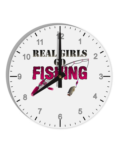 Real Girls Go Fishing 10 InchRound Wall Clock with Numbers-Wall Clock-TooLoud-White-Davson Sales