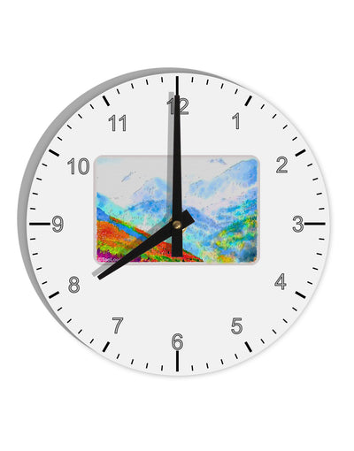 CO Fog Mountains Watercolor 10 InchRound Wall Clock with Numbers-Wall Clock-TooLoud-White-Davson Sales