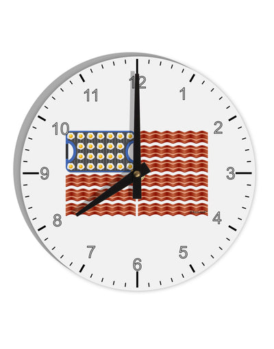 American Breakfast Flag - Bacon and Eggs 10 InchRound Wall Clock with Numbers-Wall Clock-TooLoud-White-Davson Sales