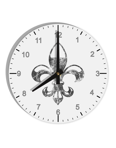 Distressed Fleur de Lis 10 InchRound Wall Clock with Numbers-Wall Clock-TooLoud-White-Davson Sales