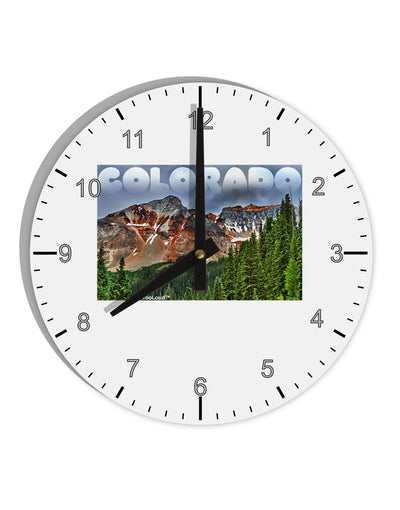 Colorado Mountains Forrest Text 10 InchRound Wall Clock with Numbers-Wall Clock-TooLoud-White-Davson Sales