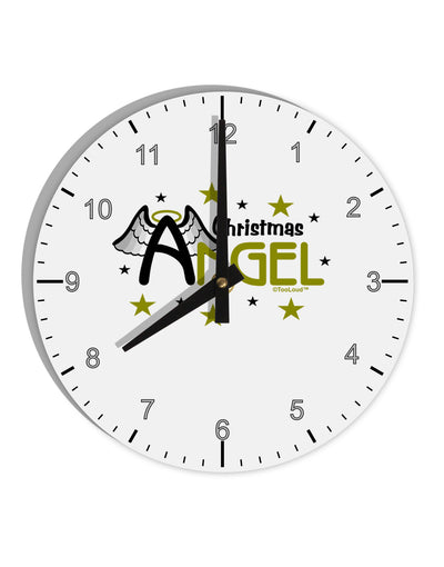 Christmas Angel Text 10 InchRound Wall Clock with Numbers-Wall Clock-TooLoud-White-Davson Sales