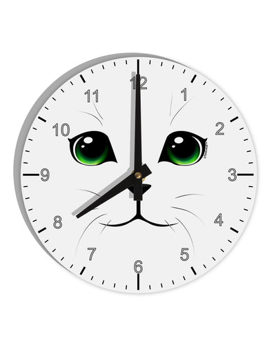 Green-Eyed Cute Cat Face 10 InchRound Wall Clock with Numbers-Wall Clock-TooLoud-White-Davson Sales