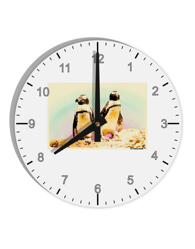 Magellanic Penguin Watercolor 10 InchRound Wall Clock with Numbers-Wall Clock-TooLoud-White-Davson Sales