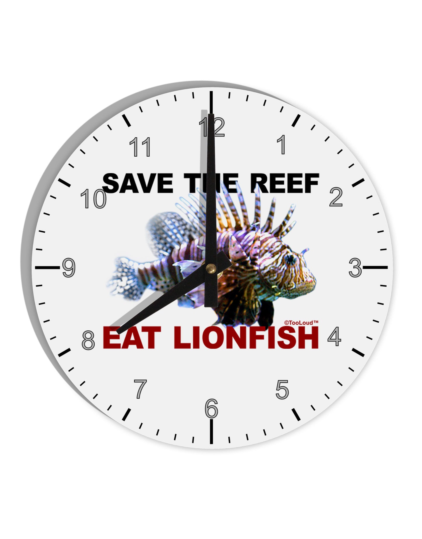 Save the Reef - Eat Lionfish 10 InchRound Wall Clock with Numbers-Wall Clock-TooLoud-White-Davson Sales