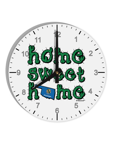 Home Sweet Home - Oklahoma - Cactus and State Flag 10 InchRound Wall Clock with Numbers by TooLoud-Wall Clock-TooLoud-White-Davson Sales