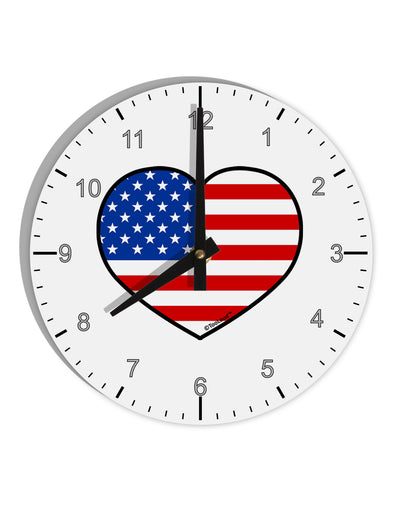 American Flag Heart Design 10 InchRound Wall Clock with Numbers by TooLoud-Wall Clock-TooLoud-White-Davson Sales