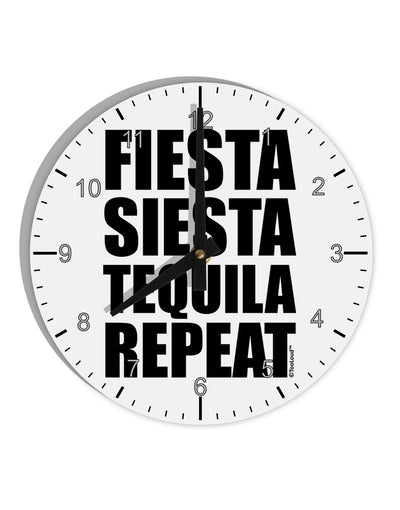 Fiesta Siesta Tequila Repeat 10 InchRound Wall Clock with Numbers by TooLoud-Wall Clock-TooLoud-White-Davson Sales