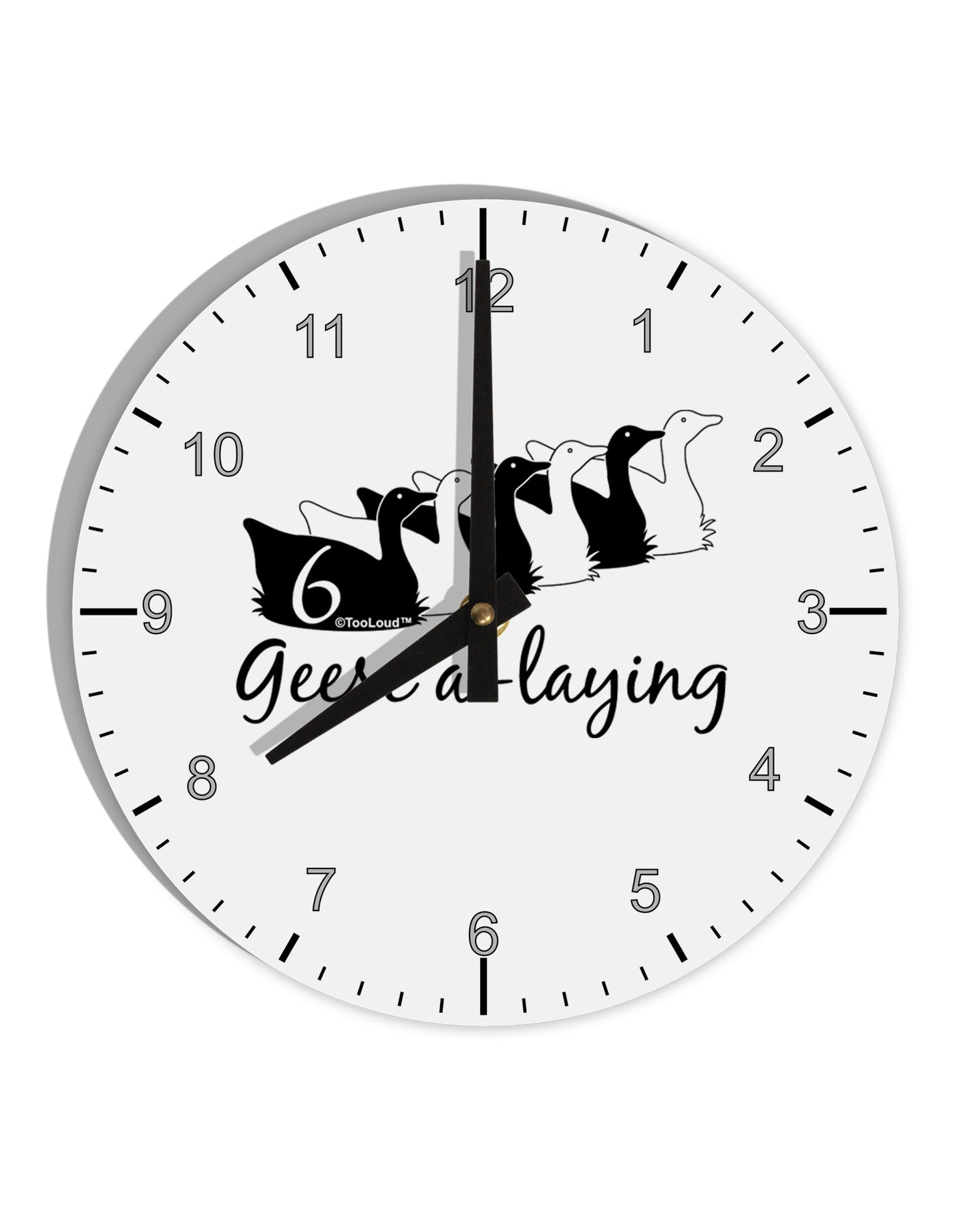 Six Geese A laying Text 10 InchRound Wall Clock with Numbers-Wall Clock-TooLoud-White-Davson Sales
