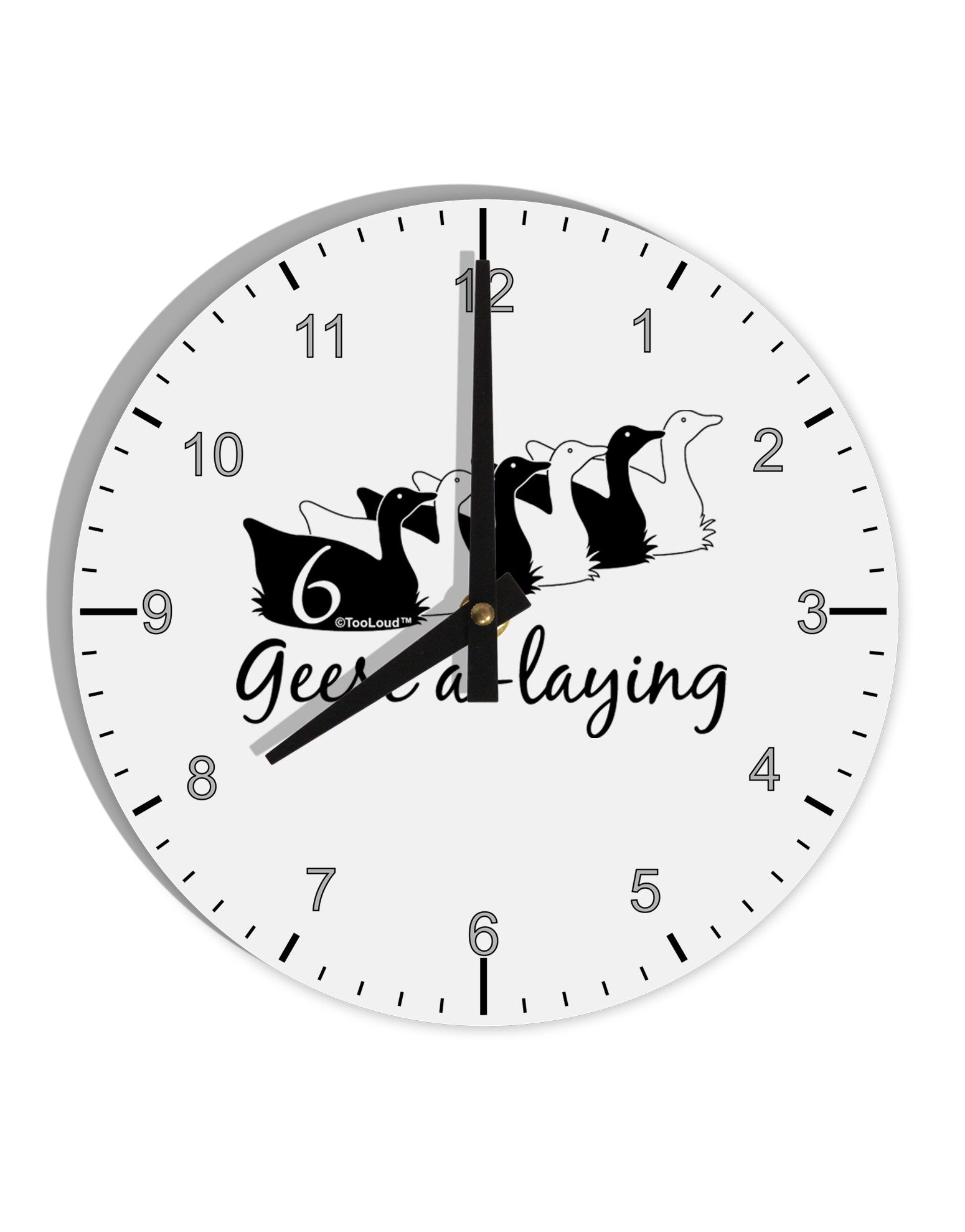 Six Geese A laying Text 10 InchRound Wall Clock with Numbers-Wall Clock-TooLoud-White-Davson Sales