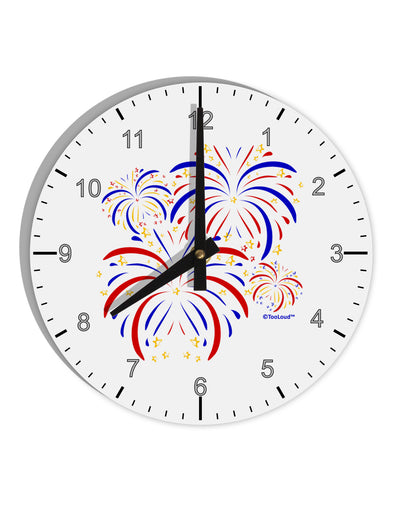 Patriotic Fireworks with Bursting Stars 10 InchRound Wall Clock with Numbers by TooLoud-Wall Clock-TooLoud-White-Davson Sales