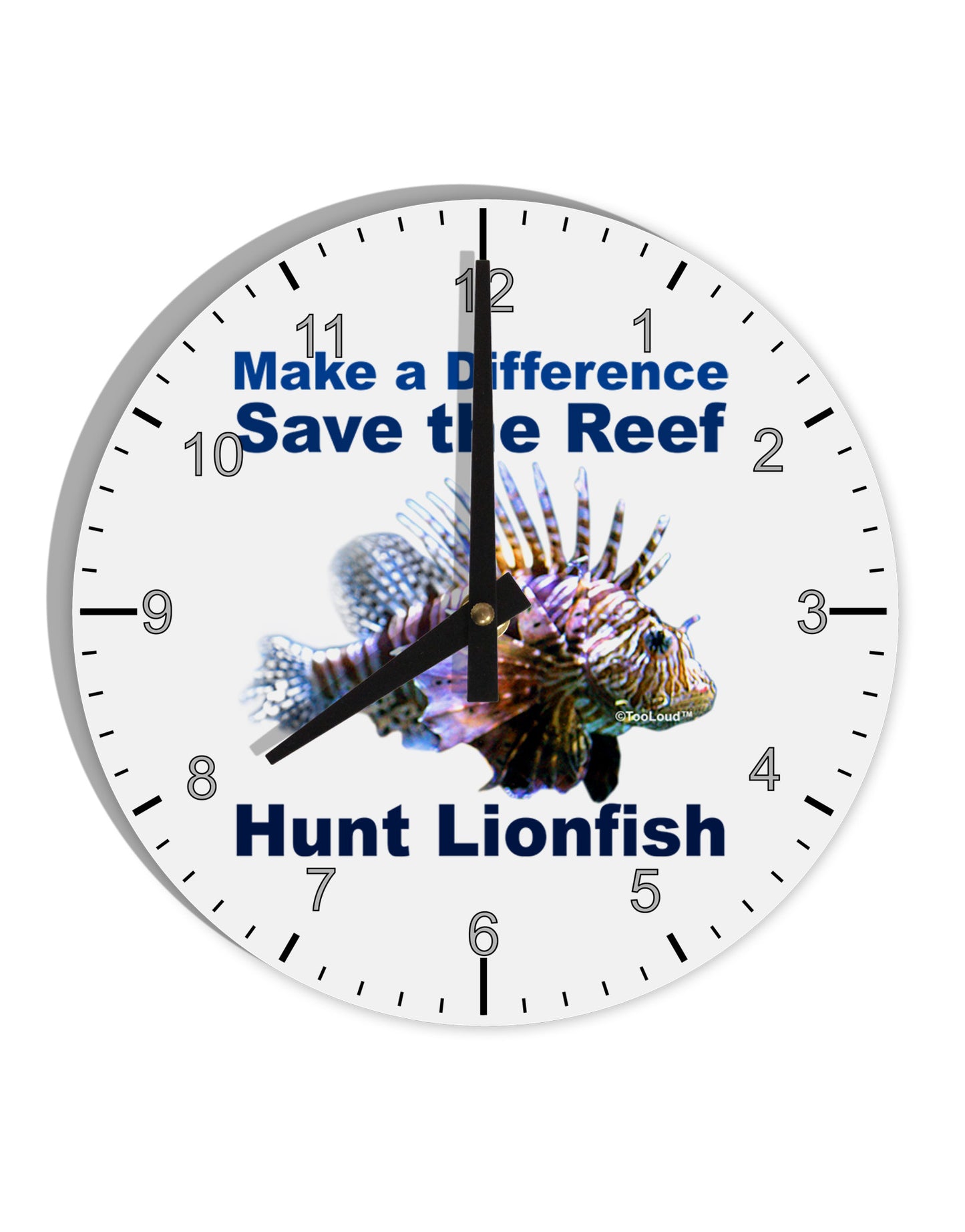 Save the Reef - Hunt Lionfish 10 InchRound Wall Clock with Numbers-Wall Clock-TooLoud-White-Davson Sales