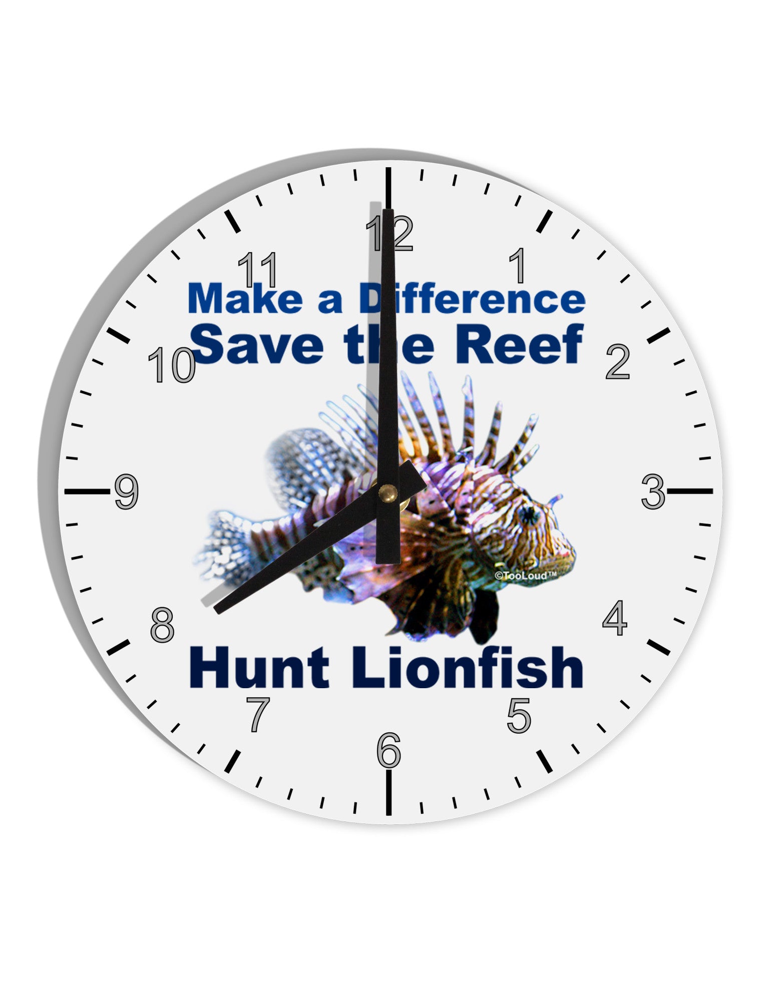 Save the Reef - Hunt Lionfish 10 InchRound Wall Clock with Numbers-Wall Clock-TooLoud-White-Davson Sales