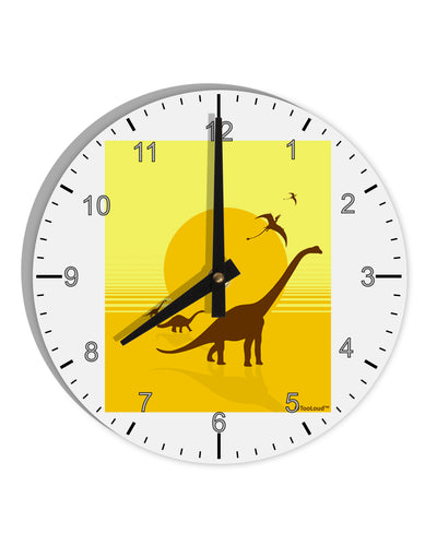 Brontosaurus and Pterodactyl Silhouettes with Sun 10 InchRound Wall Clock with Numbers by TooLoud-Wall Clock-TooLoud-White-Davson Sales